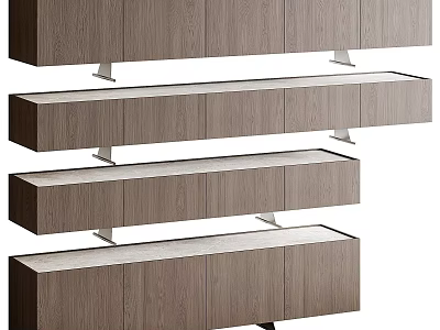 Modern TV Stand Design With Wooden Finish Multiple Layers Cabinets And Metal Legs 3d model