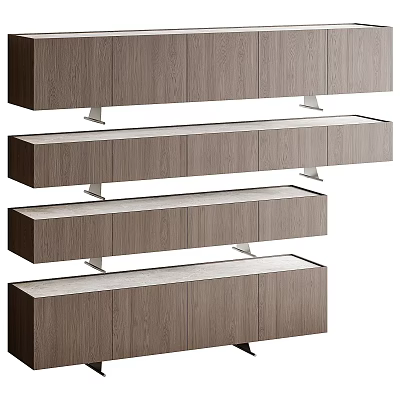 Modern TV Stand Design With Wooden Finish Multiple Layers Cabinets And Metal Legs 3d model
