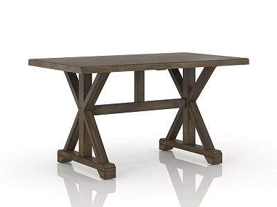 Modern Rustic Solid Wood Dining Table With Crossed Legs And Smooth Top 3d model