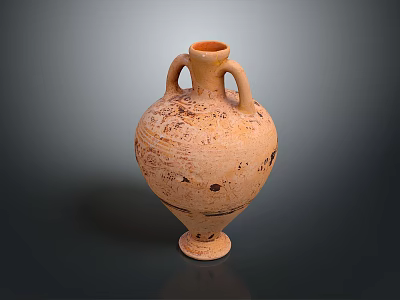 Ancient Ceramic Vase Sculpture Handcrafted with Double Handles Rustic Yellow Surface and Textured Patterns 3d model