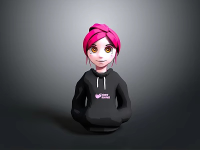 Child With Pink Hair Wearing Black Hoodie Featuring Pink Butterfly Design And Baby Wings Text 3d model