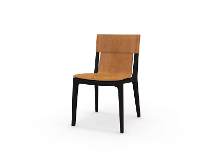 Modern Single Chair with Brown Leather Seat Backrest and Black Wooden Legs 3d model