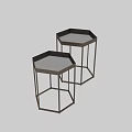 Two Modern Hexagonal Coffee Tables With Metal Frame And Open Design 3d model