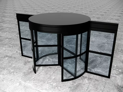 Circular Revolving Door With Black Frame And Glass Panels On Gray Floor 3d model