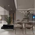 Modern Living Dining Room Interior With TV Stand Sofa Coffee Table Plants And Dining Area