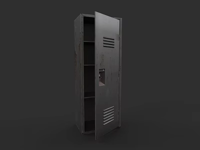 Industrial Metal Locker Featuring Open Door Interior Shelves And Ventilation Slits 3d model