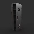 Industrial Metal Locker Featuring Open Door Interior Shelves And Ventilation Slits