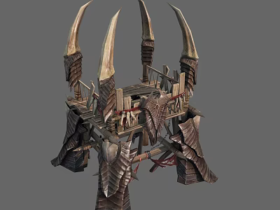 Dark Fantasy Spiked Horned Tower With Wooden Structure And Decorative Carvings 3d model