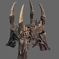 Dark Fantasy Spiked Horned Tower With Wooden Structure And Decorative Carvings