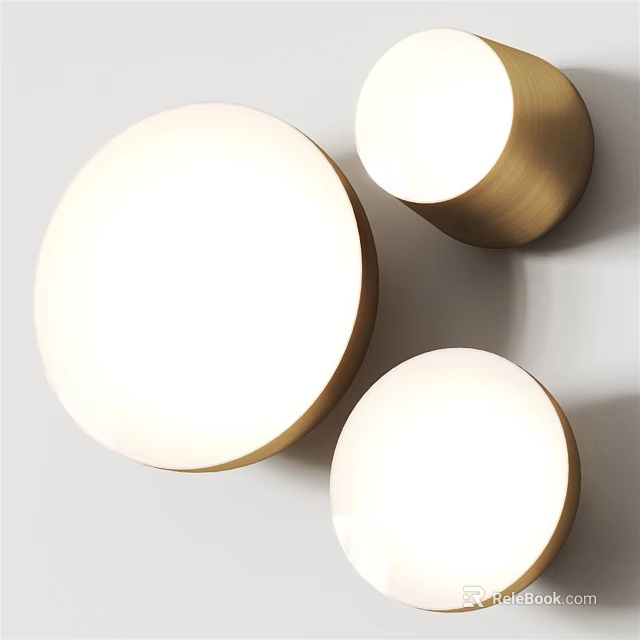 Modern Round Wall Lamps With Brass Frames And White Shades For Interior Lighting 3d model 
