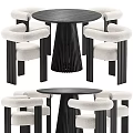 Modern Black Dining Table Set With White Upholstered Chairs And Wooden Legs