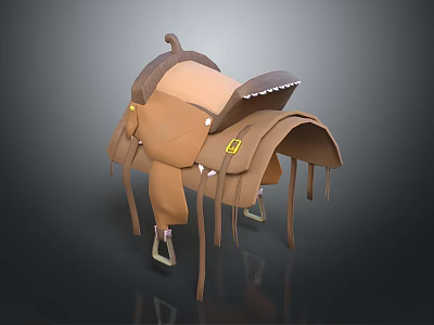 Traditional Brown Leather Saddle With Yellow Buckles And Tassels Design 3d model