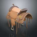 Traditional Brown Leather Saddle With Yellow Buckles And Tassels Design
