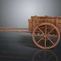 Vintage Wooden Cart With Large Spoked Wheels And Wooden Planks