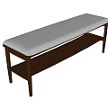 Wooden Frame Bench With Gray Padded Seat And Lower Shelf