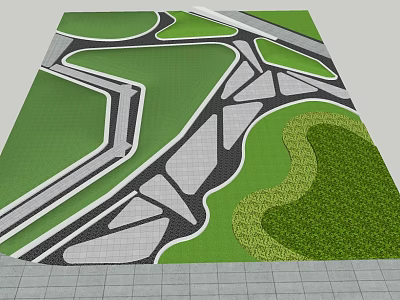 Geometric Garden Landscape Design With Curved Pathways And Lush Green Lawns 3d model