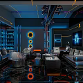 Modern KTV Interior Design With Neon Lights Large Screen And Leather Sofa Seats