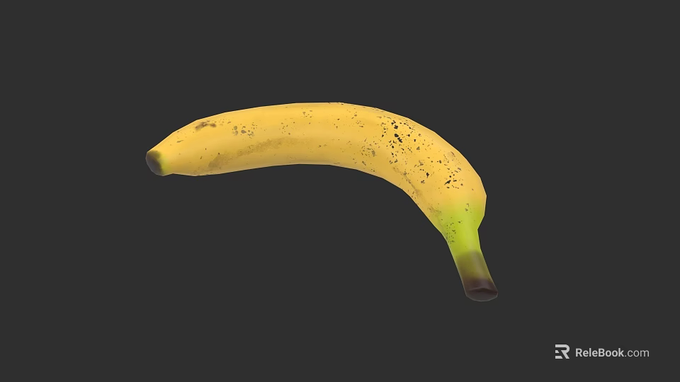 Fresh Ripe Yellow Banana With Black Spots On Dark Background 3d model 