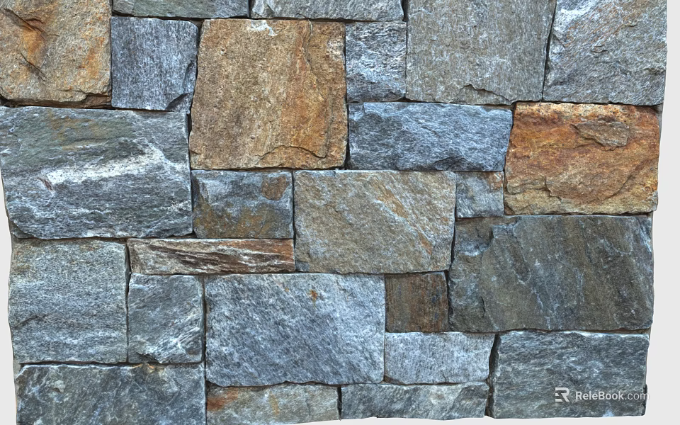 Building Exterior Wall With Natural Stone Blocks In Varied Gray And Brown Tones 3d model 
