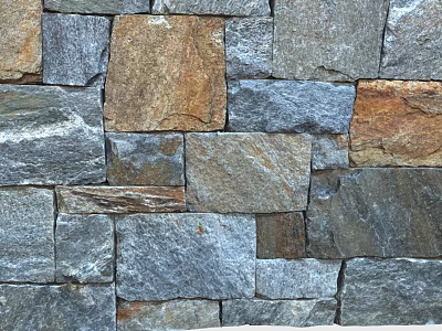 Building Exterior Wall With Natural Stone Blocks In Varied Gray And Brown Tones 3d model