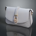 Stylish White Leather Handbag With Braided Strap Golden Clasp And Brand Logo