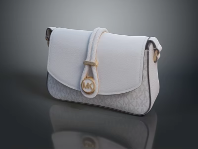 Stylish White Leather Handbag With Braided Strap Golden Clasp And Brand Logo 3d model