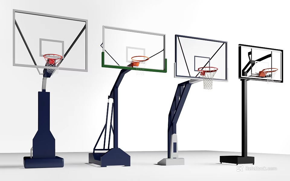 Basketball Court Interior With Various Basketball Hoop Designs And Structures 3d model 