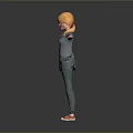 Child Character With Orange Hair And Glasses In Gray Suit Arms Outstretched
