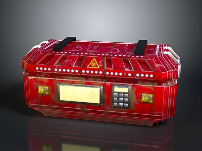 Red Multipurpose Storage Container With Warning Sign Display Screen And Control Buttons 3d model