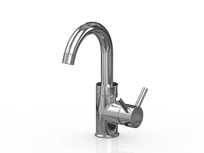 Sleek Chrome Modern Faucet With Polished Metal Finish And Curved Spout 3d model