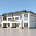 Modern Semi Detached Villa Exterior With Two Story Structure Balcony And Large Windows