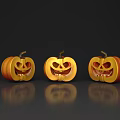 Halloween Decorative Ornament Set With Three Shiny Carved Smile Face Pumpkins