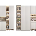 Modern Shoe Cabinet Design With Storage Compartments And Decorative Items 3d model