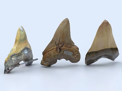 Three Carved Shark Tooth Sculptures With Natural Texture And Fossil Like Appearance 3d model