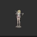 Game And Movie Character With Blonde Long Hair Cat Ears Gray Coat And Spiked Weapon
