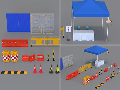 Essential Road Facilities For Construction Sites Including Barriers Cones Guardrails And Tents 3d model