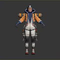 Game Character in Orange and Blue Hooded Jacket with White Pants Red Shoes and Backpack