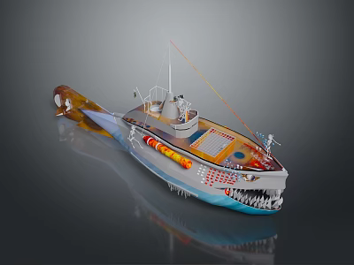 Unique Fish Shaped Boat Model With Colorful Body And Decorative Details 3d model