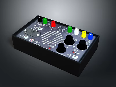 Black Control Panel with Green Red White Yellow Blue Buttons Knobs and Ports 3d model