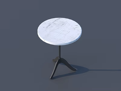 Round White Marble Top Coffee Table With Black Metal Three Legged Base 3d model