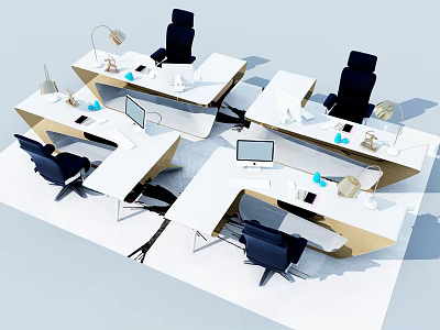 Modern Office Desks In Workspace With Computers Desk Lamps And Ergonomic Chairs 3d model