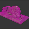 Reclining Stone Lion Statue With Green Mane On Detailed Stone Plinth
