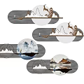 Modern Wall Decor With Mountain Silhouette Circular Design Brown Black Copper