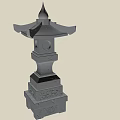 Traditional Japanese Stone Lantern With Pointed Top And Multi Tiered Carved Base