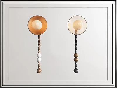 Stylish Wall Lamps With Round Glass Shades And Beaded Hanging Details In Gold Black Tones 3d model