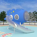 Outdoor Playground Equipment With Blue Airplane Shaped Slide