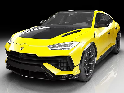 Yellow Lamborghini SUV With Black Roof Sporty Design And Alloy Wheels 3d model
