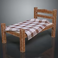 Simple Single Bed With Wooden Frame And Brown Plaid Bedspread Design