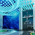 Modern Futuristic Interior With Blue Mural Ceiling Lights And Tech Inspired Floor 3d model