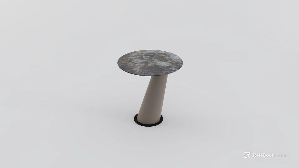 Modern Round Coffee Table With Marble Texture Top And Conical Gray Base 3d model